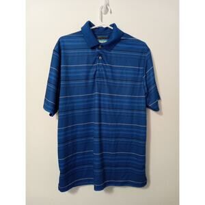 PGA Tour Airflux Men's Short Sleeve Blue Striped Golf Polo, Size Large